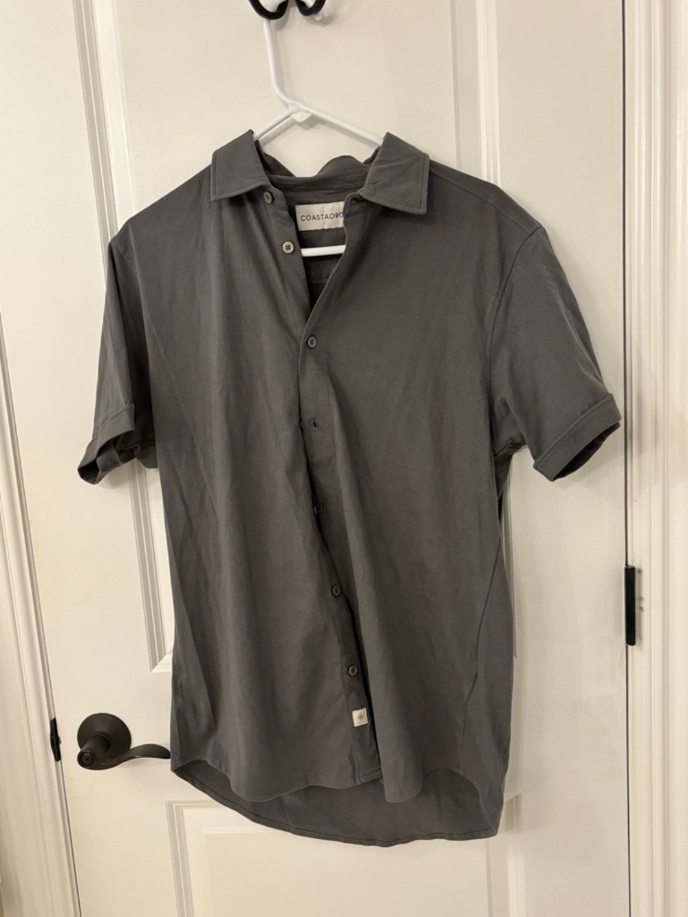 Coastaoro Gray Sueded Cotton Short Sleeve Button Down Shirt M NWOT